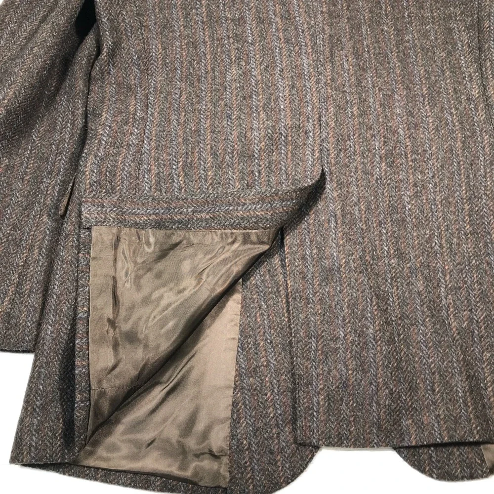 Vintage 80s Haggar Wool Blazer Sport Coat Men 42L Brown Herringbone Academia Dad